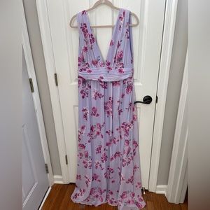 NEW Lulus Heavenly Hues Lavender Floral Maxi  dress w slit Size XL